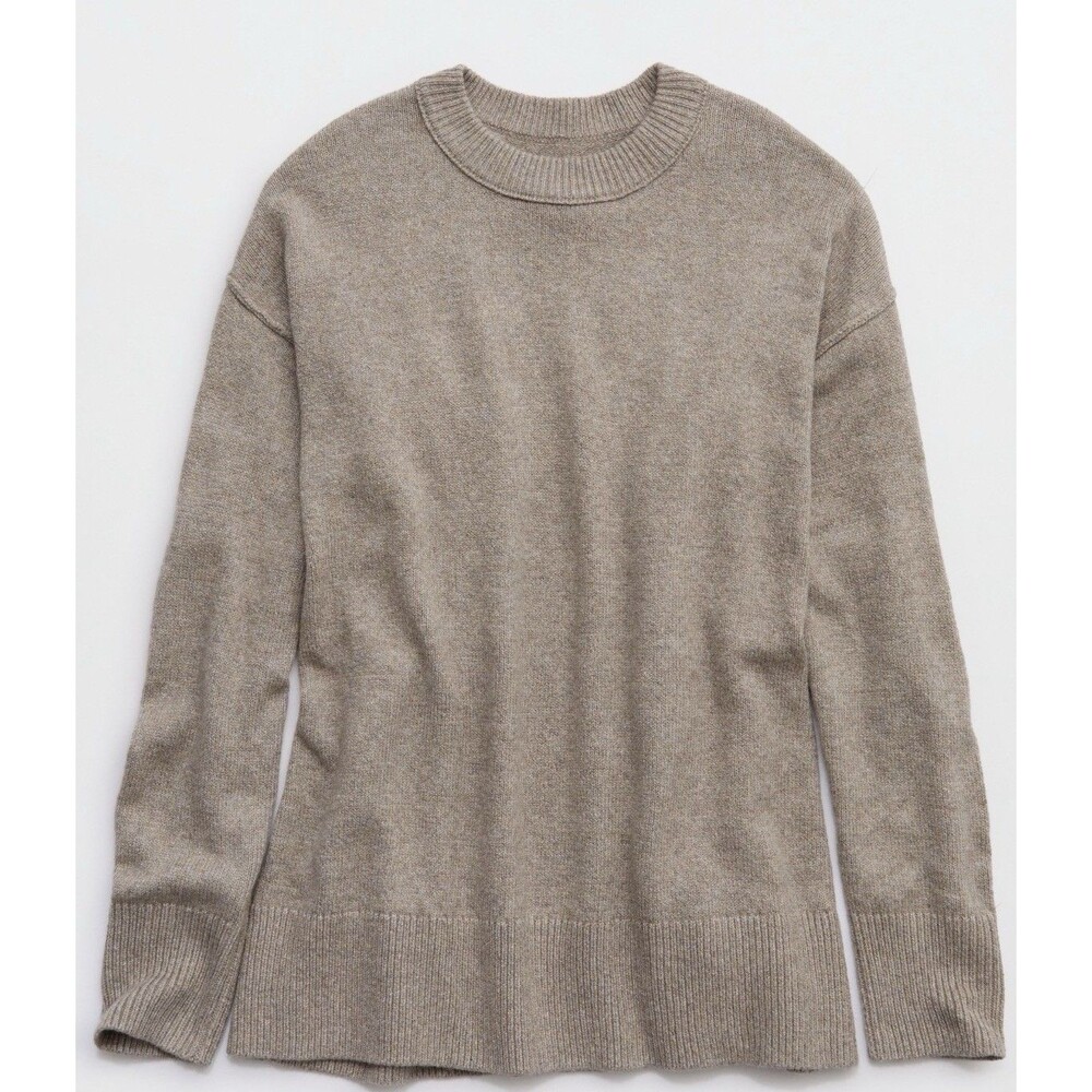 American Eagle Aerie Softest Luxe Crew Sweater NWT Heathered Taupe Oversized M